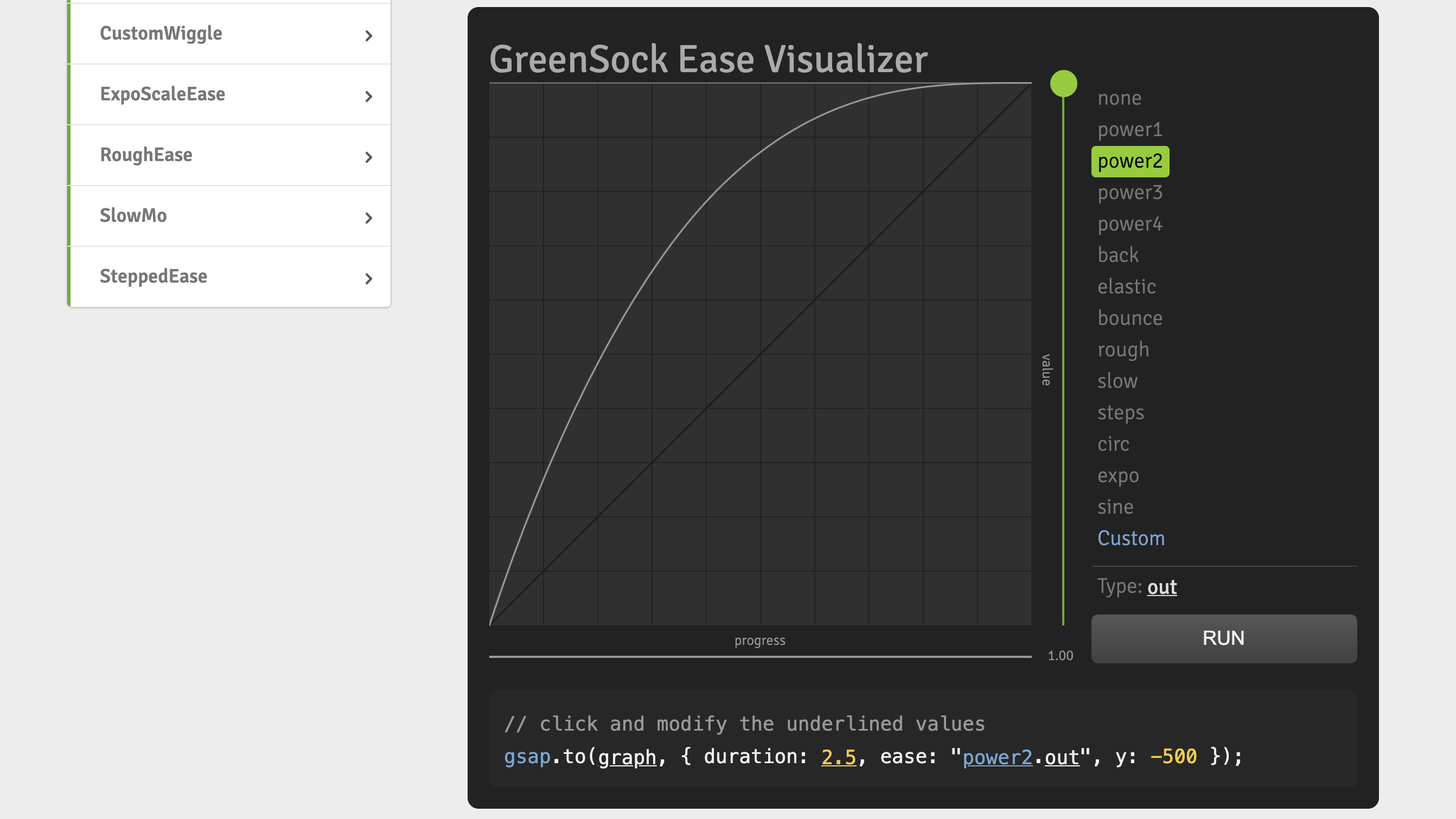 GreenSock Ease Visualiser