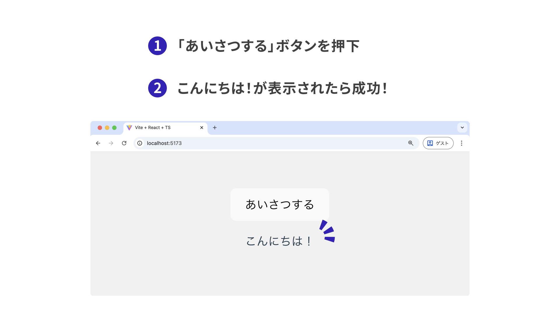 こんにちは！が表示される