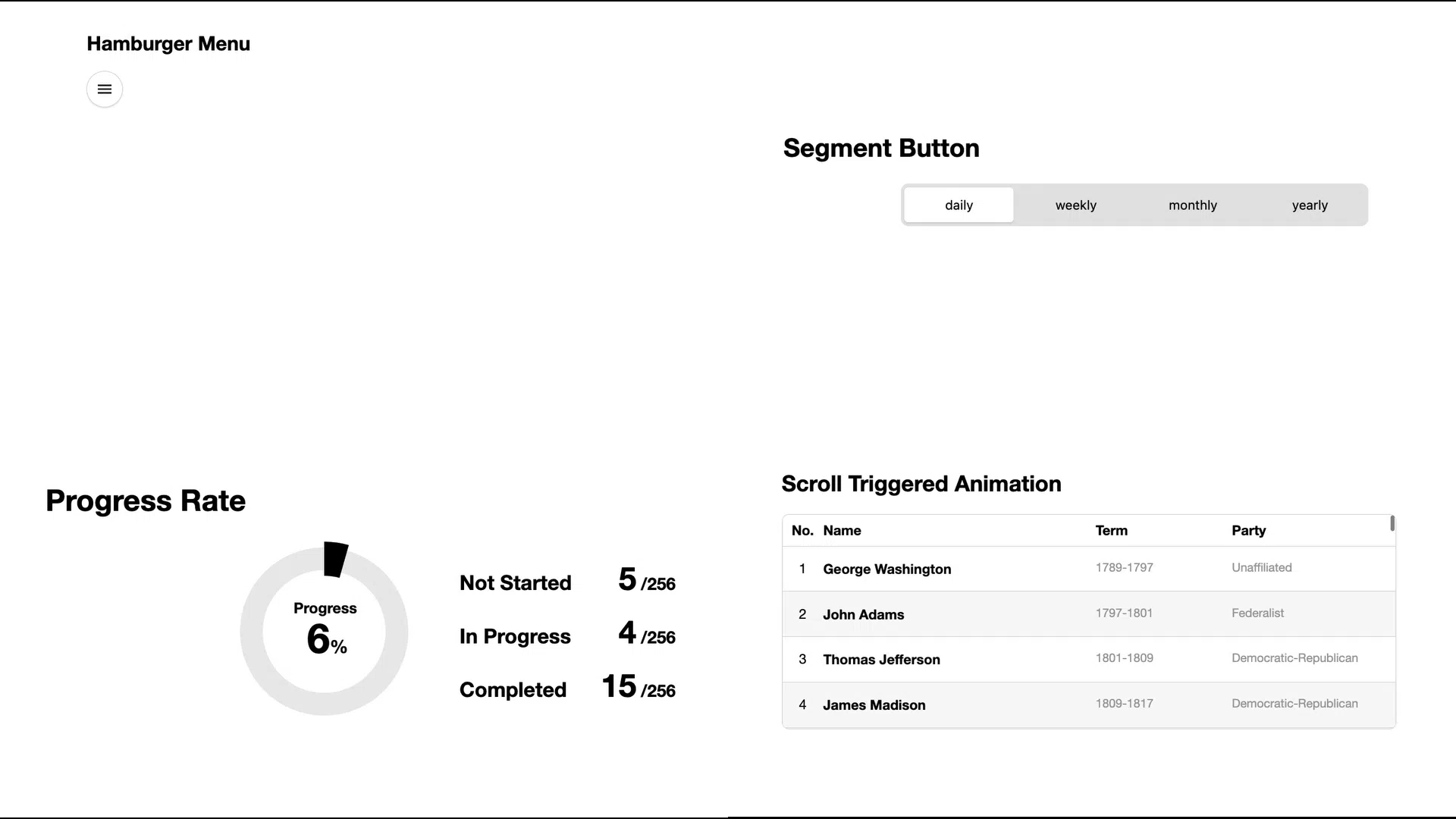 Motionを使った動くUIの4つのサンプル。ハンバーガーメニュー、セグメントボタン、円グラフ、リスト