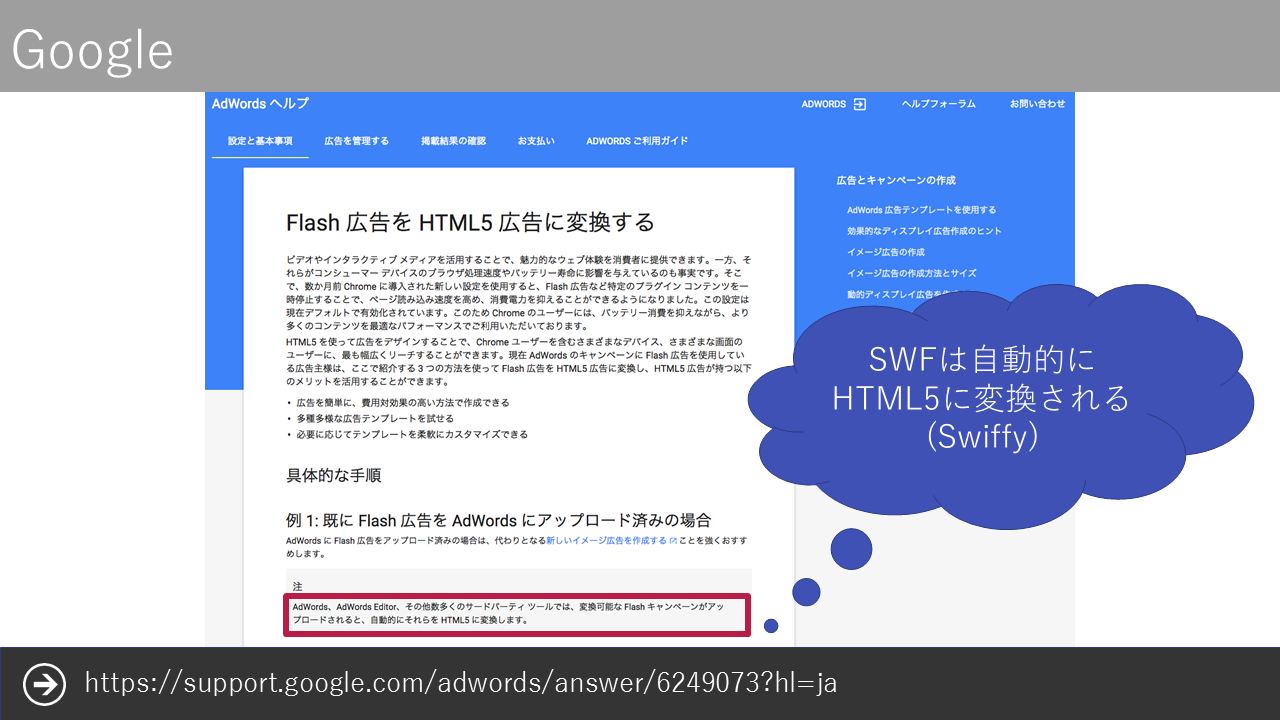 SWFは自動的にHTML5に変換される (Swiffy)