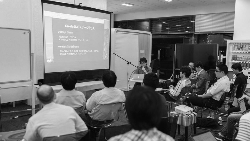 CreateJS勉強会 (第6回)の川勝の発表の様子